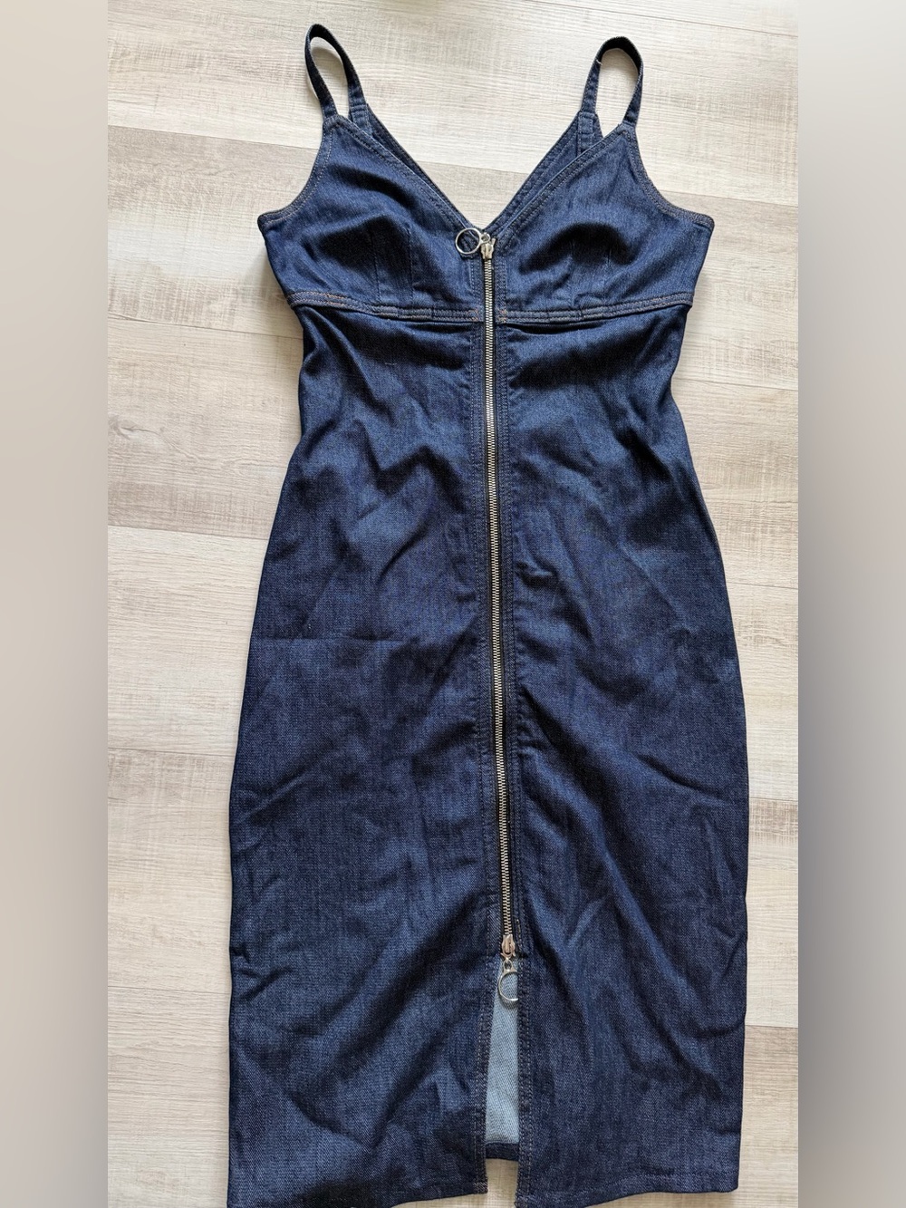 7 For All Mankind Dark Indigo Denim Zip-Front Midi Dress